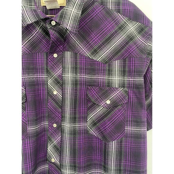 Wrangler Wrancher Short Sleeve Casual Pearl Snap Shirt Men's 3XL  Plaid Western - Picture 2 of 4